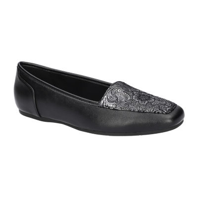 Easy Street Womens Thrill Square Toe Slip-On Shoe, Color: Black Metllic ...
