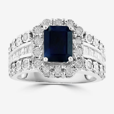 Effy Final Call Womens 5/8 CT. T.W. Genuine Blue Sapphire 14K White Gold Side Stone Cocktail Ring