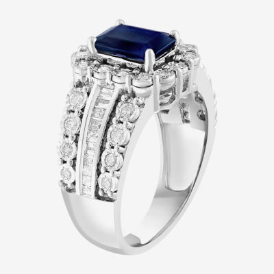 Effy Final Call Womens 5/8 CT. T.W. Genuine Blue Sapphire 14K White Gold Side Stone Cocktail Ring