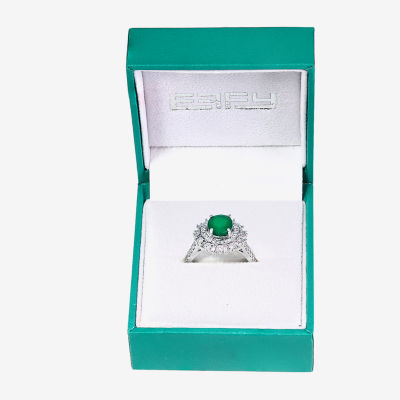 Effy Final Call Womens 5/8 CT. T.W. Genuine Green Emerald 14K White Gold Halo Cocktail Ring