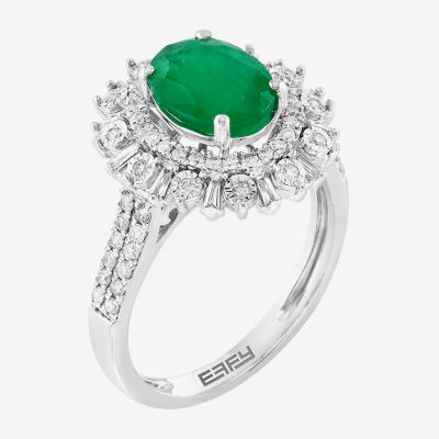 Effy Final Call Womens 5/8 CT. T.W. Genuine Green Emerald 14K White Gold Halo Cocktail Ring