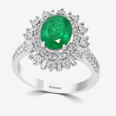 Effy Final Call Womens 5/8 CT. T.W. Genuine Green Emerald 14K White Gold Halo Cocktail Ring