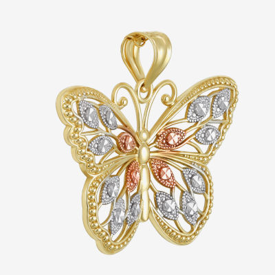 10K Tri-Tone Gold Butterfly Pendant