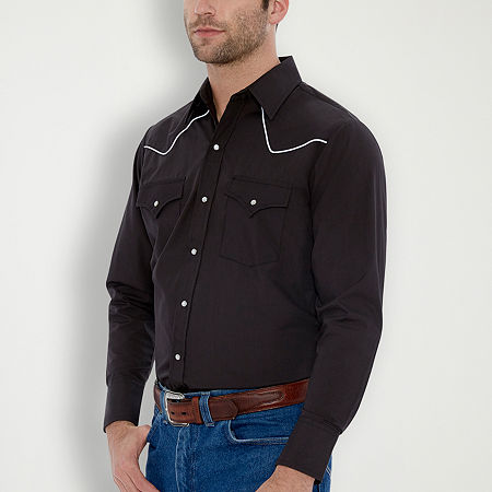 Ely Cattleman Big And Tall Mens Long Sleeve Western Shirt In Black