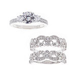 DiamonArt® Cubic Zirconia Sterling Silver Vintage-Style Bridal Ring and Guard Set