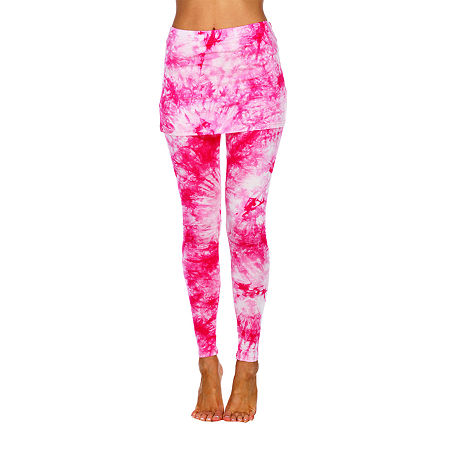 White Mark Tie Dye Womens Mid Rise Full Length Leggings, Large, Pink