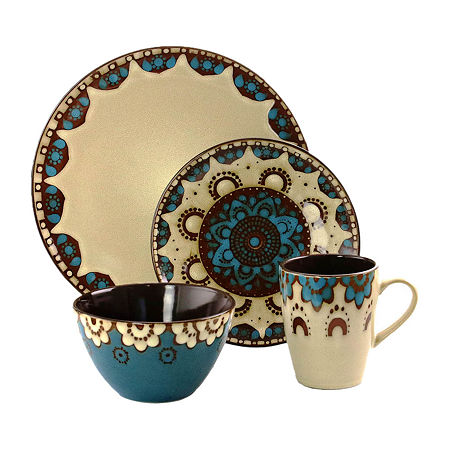 Elama Clay Heart 16-pc. Stoneware Dinnerware Set, One Size, Blue