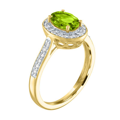 Womens Genuine Green Peridot 14K Gold Over Silver Oval Halo Cocktail Ring