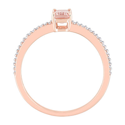 Womens Genuine Pink Morganite 10K Rose Gold Cocktail Ring