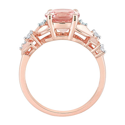 Womens Genuine Pink Morganite 10K Rose Gold Cocktail Ring