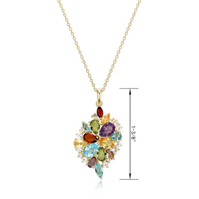 Womens Genuine Multi Color 18K Gold Over Silver 18 Inch Pendant Necklace