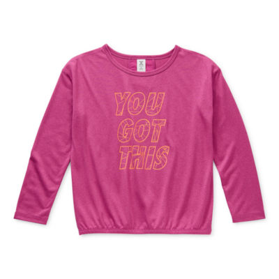 Xersion Little & Big Girls Round Neck Long Sleeve Graphic T-Shirt