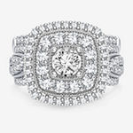 Womens 1 CT. T.W. Lab Grown White Diamond 10K White Gold Cushion Halo Bridal Set