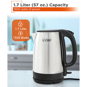 Culinary Edge ET1730 Electric Cordless Stainless Steel Tea Fast Water Kettle  w/ Auto Shut-off, Brushed Stainless, 1.7 Liter - Larry The Locksmith