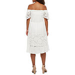Robbie Bee Petite Off The Shoulder Lace Inset Midi Swing Dress