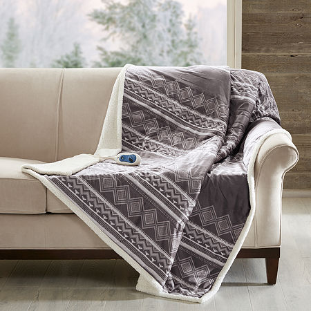 Woolrich Heated Automatic Shut Off Washable Lightweight Electric Throws, One Size, Gray