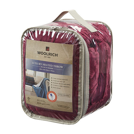 Woolrich Heated Automatic Shut Off Washable Lightweight Electric Throws, One Size, Red