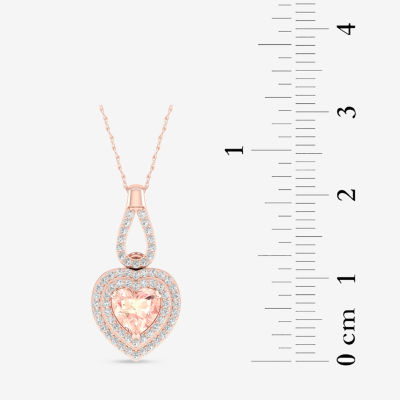 Womens Genuine Pink Morganite & 1/ CT. T.W. Genuine Diamond 10K Rose Gold Heart Pendant Necklace