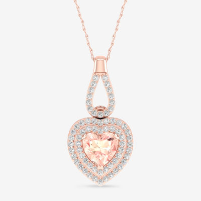 Womens Genuine Pink Morganite & 1/ CT. T.W. Genuine Diamond 10K Rose Gold Heart Pendant Necklace