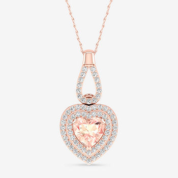 Created Morganite and Genuine Diamond Necklace 10k Rose Gold Created Morganite and Genuine Diamond Necklace 10k Rose Gold