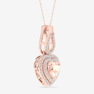 Womens Genuine Pink Morganite & 1/ CT. T.W. Genuine Diamond 10K Rose Gold Heart Pendant Necklace