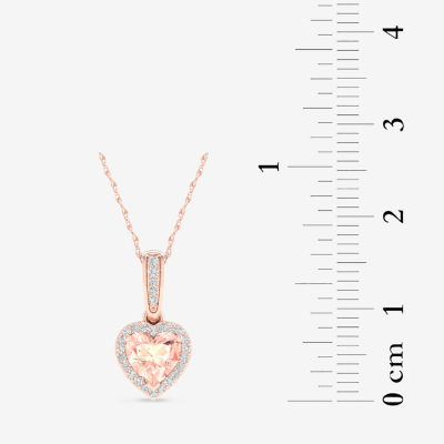 Womens Diamond Accent Genuine Pink Morganite 10K Rose Gold Heart Pendant Necklace