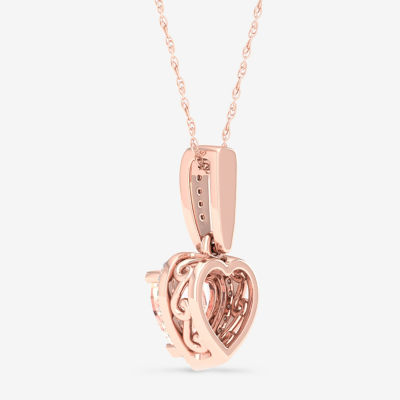 Womens Diamond Accent Genuine Pink Morganite 10K Rose Gold Heart Pendant Necklace