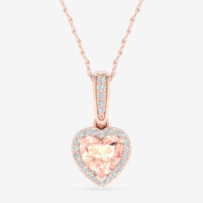 Womens Diamond Accent Genuine Pink Morganite 10K Rose Gold Heart Pendant Necklace