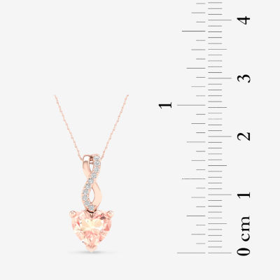 Womens Diamond Accent Genuine Pink Morganite 10K Rose Gold Heart Pendant Necklace