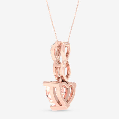 Womens Diamond Accent Genuine Pink Morganite 10K Rose Gold Heart Pendant Necklace