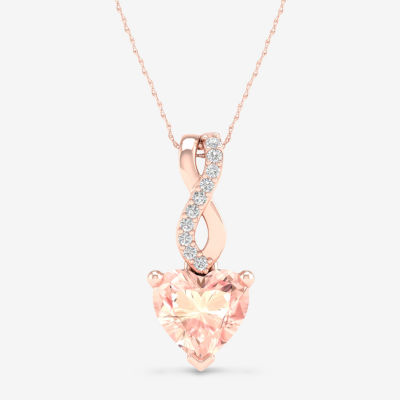 Womens Diamond Accent Genuine Pink Morganite 10K Rose Gold Heart Pendant Necklace