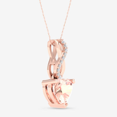 Womens Diamond Accent Genuine Pink Morganite 10K Rose Gold Heart Pendant Necklace