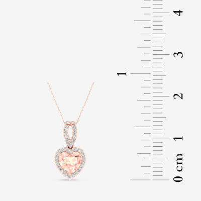 Womens Genuine Pink Morganite & 1/ CT. T.W. Genuine Diamond 10K Rose Gold Heart Pendant Necklace