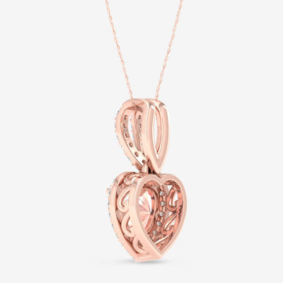 Womens Genuine Pink Morganite & 1/ CT. T.W. Genuine Diamond 10K Rose Gold Heart Pendant Necklace