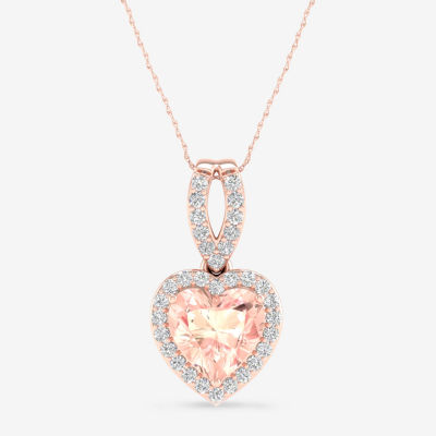 Womens Genuine Pink Morganite & 1/ CT. T.W. Genuine Diamond 10K Rose Gold Heart Pendant Necklace