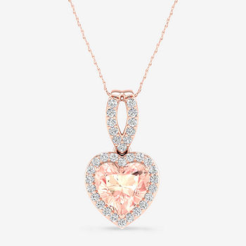 Womens Diamond Accent Genuine Pink Morganite 10K Rose Gold Heart