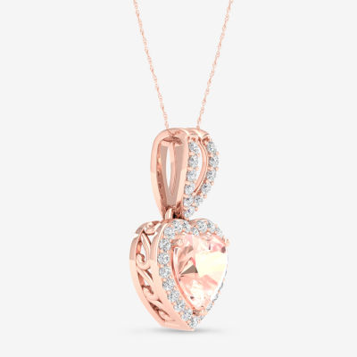 Womens Genuine Pink Morganite & 1/ CT. T.W. Genuine Diamond 10K Rose Gold Heart Pendant Necklace