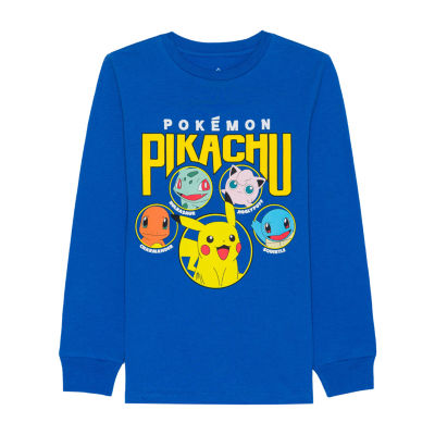 Pikachu Little & Big Boys Crew Neck Long Sleeve Pokemon Graphic T-Shirt