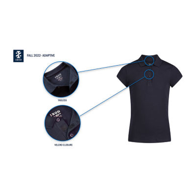 IZOD Pique Little & Big Kid Girls Easy-on + Easy-off Sensory Friendly Short Sleeve Regular Fit Adaptive Polo Shirt