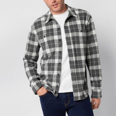 mutual weave Mens Regular Fit Long Sleeve Plaid Button-Down Cozy Overshirt