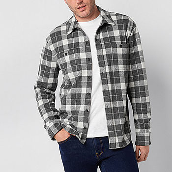 mutual weave Mens Regular Fit Long Sleeve Plaid Button-Down Cozy Overshirt  - JCPenney