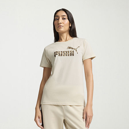 Puma Womens Animal Print Short Sleeve Logo T-Shirt, X-large, Beige