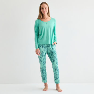 Liz Claiborne Womens Round Neck Long Sleeve 2-pc. Pajama Sets
