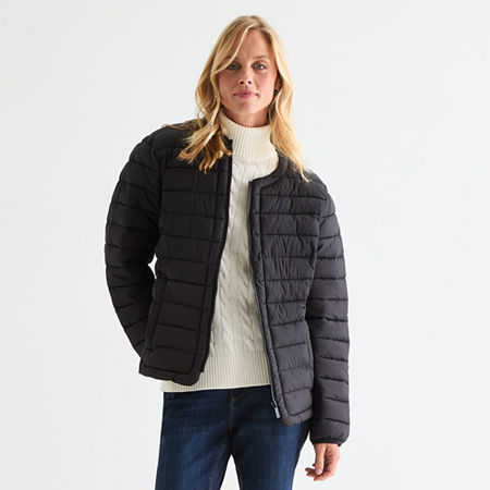 St. John's Bay Womens Midweight Puffer Jacket In Black