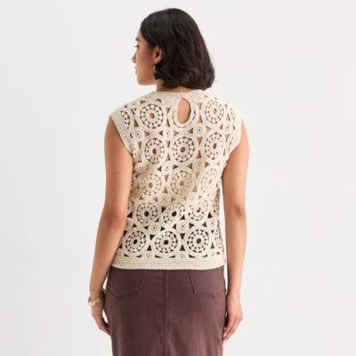 a.n.a Womens Crew Neck Sleeveless Pullover Sweater