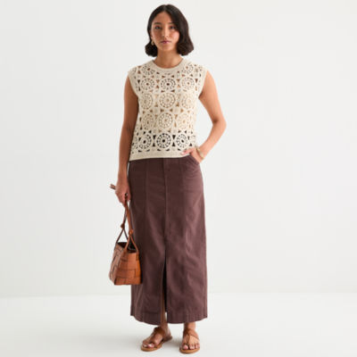 a.n.a Womens Crew Neck Sleeveless Pullover Sweater