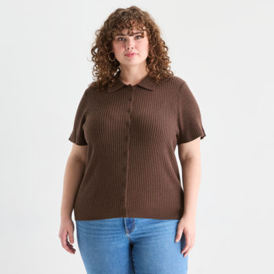 a.n.a Plus Womens Short Sleeve Pullover Sweater