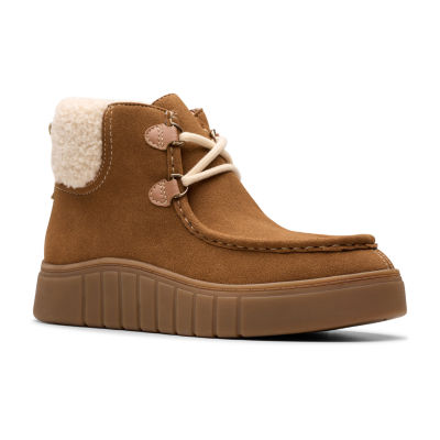 Clarks Womens Mykah Izzy Wedge Heel Booties, Color: Dark Tan