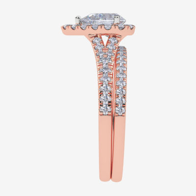 (G / Vs2-Si1) Womens 1 CT. T.W. Lab Grown White Diamond 10K Rose Gold Pear Side Stone Halo Bridal Set