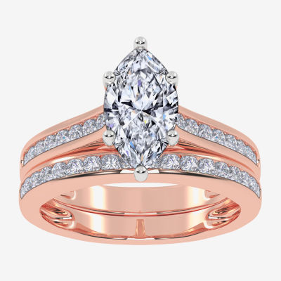 (G / Vs2-Si1) Womens 1 1/2 CT. T.W. Lab Grown White Diamond 10K Rose Gold Marquise Side Stone Bridal Set